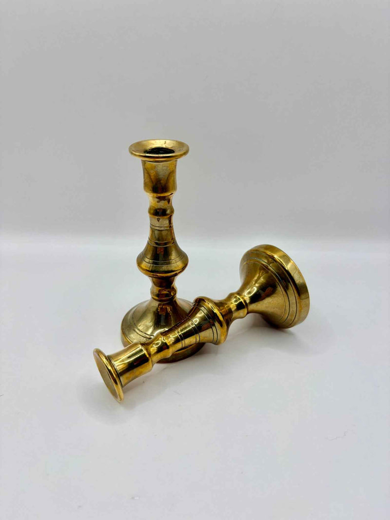 Antique Brass Victorian Small Pair of Collectible Candlestick Holders