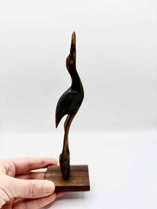 Vintage Carved Bone Heron Figurine | 1970s Small Crane MCM Ornament
