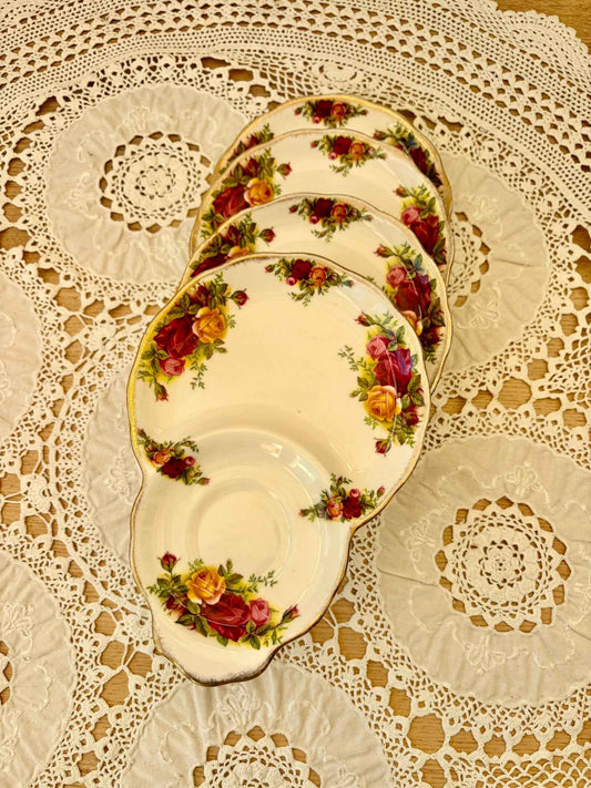 Close up of floral pattern on vintage Royal Albert plate