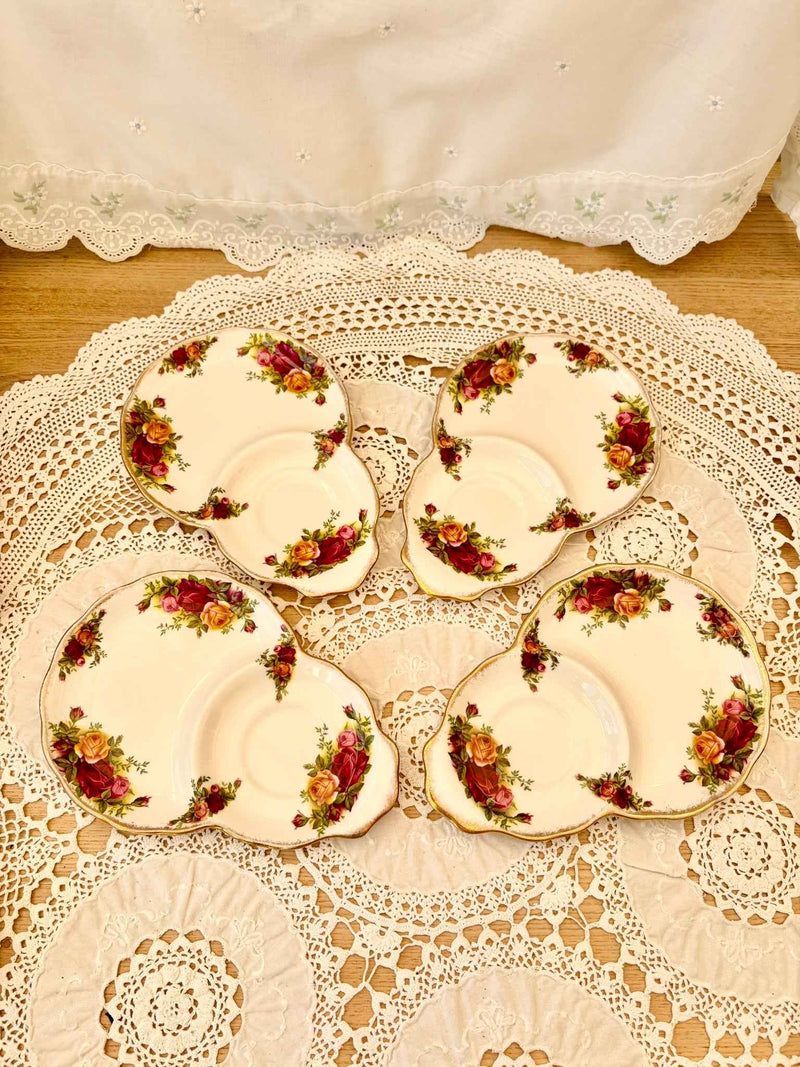 Close up of floral pattern on vintage Royal Albert plate
