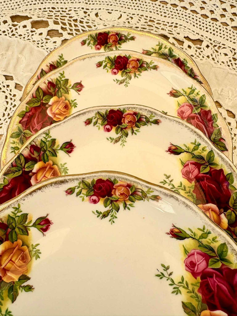 Close up of floral design and gold rim