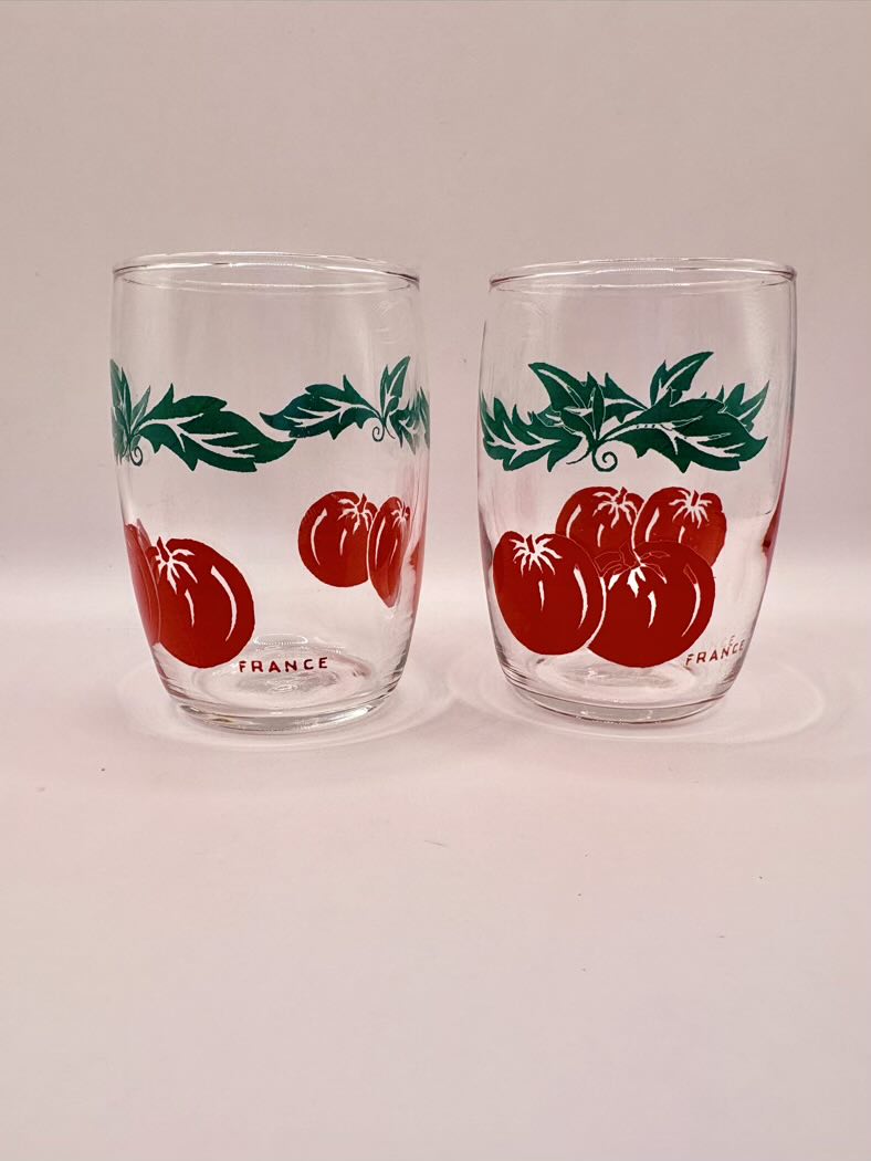 Pair of French juice glasses with the word France on them