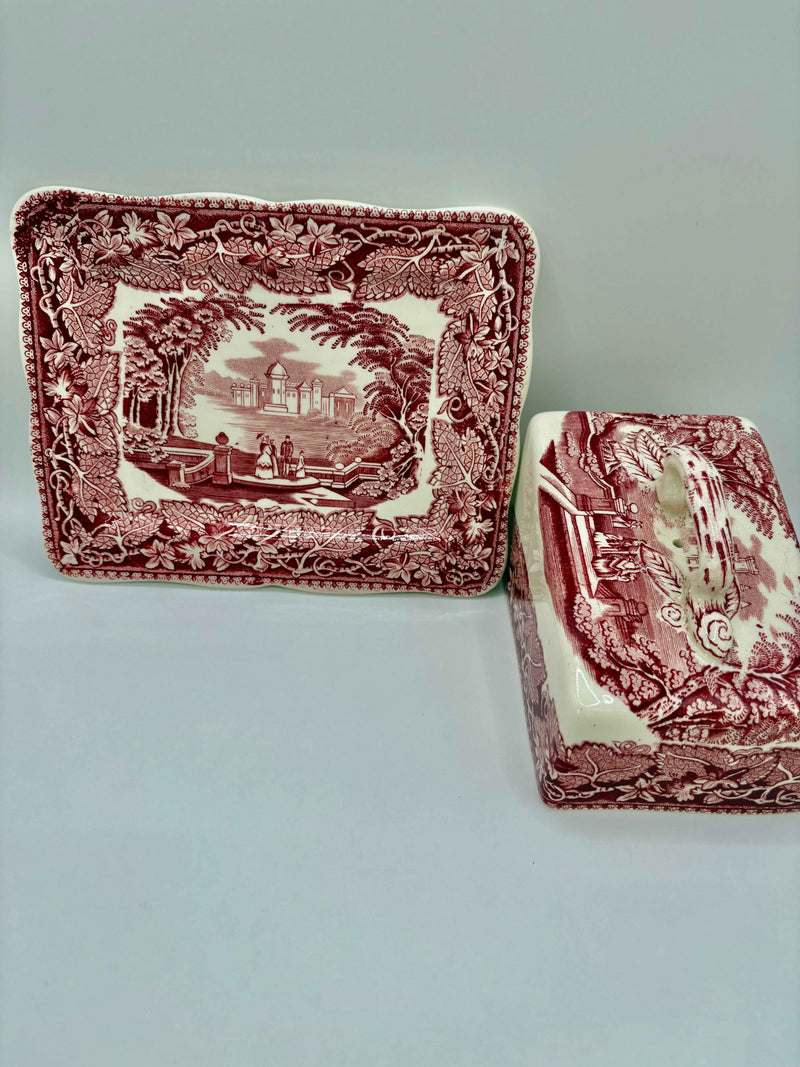 Rare Antique Mason's Pink Vista Ironstone – Elegant Red Dish