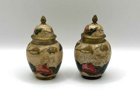 Vintage Set Of 3 Jars From Brass | Cloisonné Decoration
