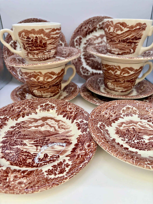 Vintage Set Of English Ironstone Tableware Brown And Beige