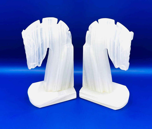 Vintage Set Of Onyx Marble Carved Horse Head Bookends