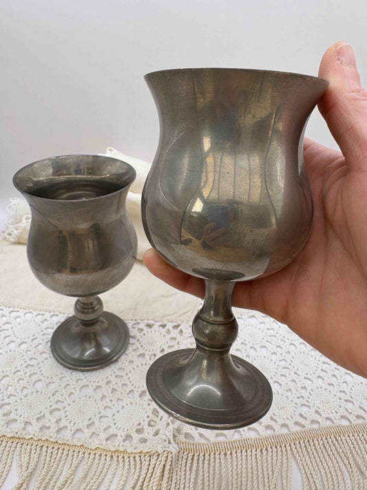 Vintage Set of Two Silver Wine Goblet from Pewter for Wine Lovers