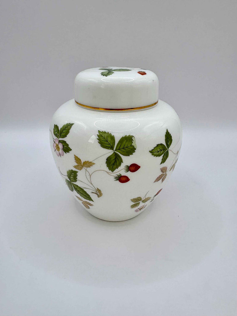 Vintage Ceramic Jar and Small Urn Shaped Vase With Strawberry Pattern Made By Wedgwood