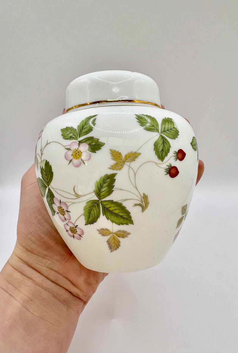 Vintage Ceramic Jar and Small Urn Shaped Vase With Strawberry Pattern Made By Wedgwood