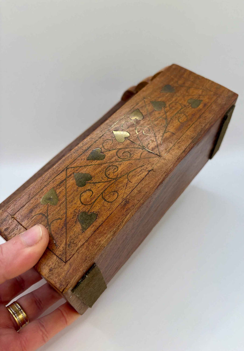 Vintage Wooden Letter Rack Brass Inlay Leaf Letter Stationery Paper