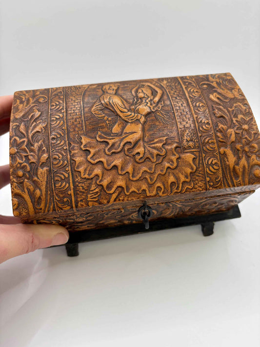 Vintage Wooden Decorative Jewellery Box | With Red Velvet Inside