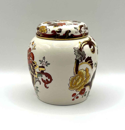 Vintage Mason's Lidded Jar With Hand Painted Floral Pattern