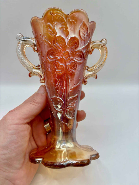 Vintage Marigold Carnival Glass Vase & Decorative Plate by Sowerby