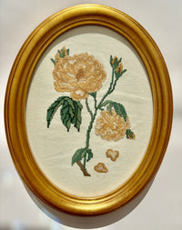 Vintage Oval Framed Needlepoint Picture with Yellow Rose