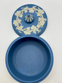 Vintage Wedgwood Blue Jasperware Round Trinket Box, and Blue Ceramic Vase