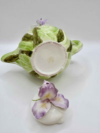 Vintage Ceramic Teapot With Sculpted Iris Flowers