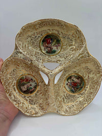 Vintage Gilded Ceramic Tray with Three Pictured Scenes | Empire England