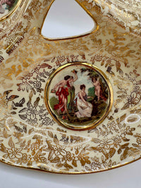 Vintage Gilded Ceramic Tray with Three Pictured Scenes | Empire England