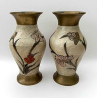 Vintage Brass Dragonfly Enamel Hand Painted Flower Vases