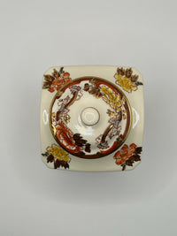 Vintage Mason's Brown Velvet Ginger Jar with Gilt Accents and Lid