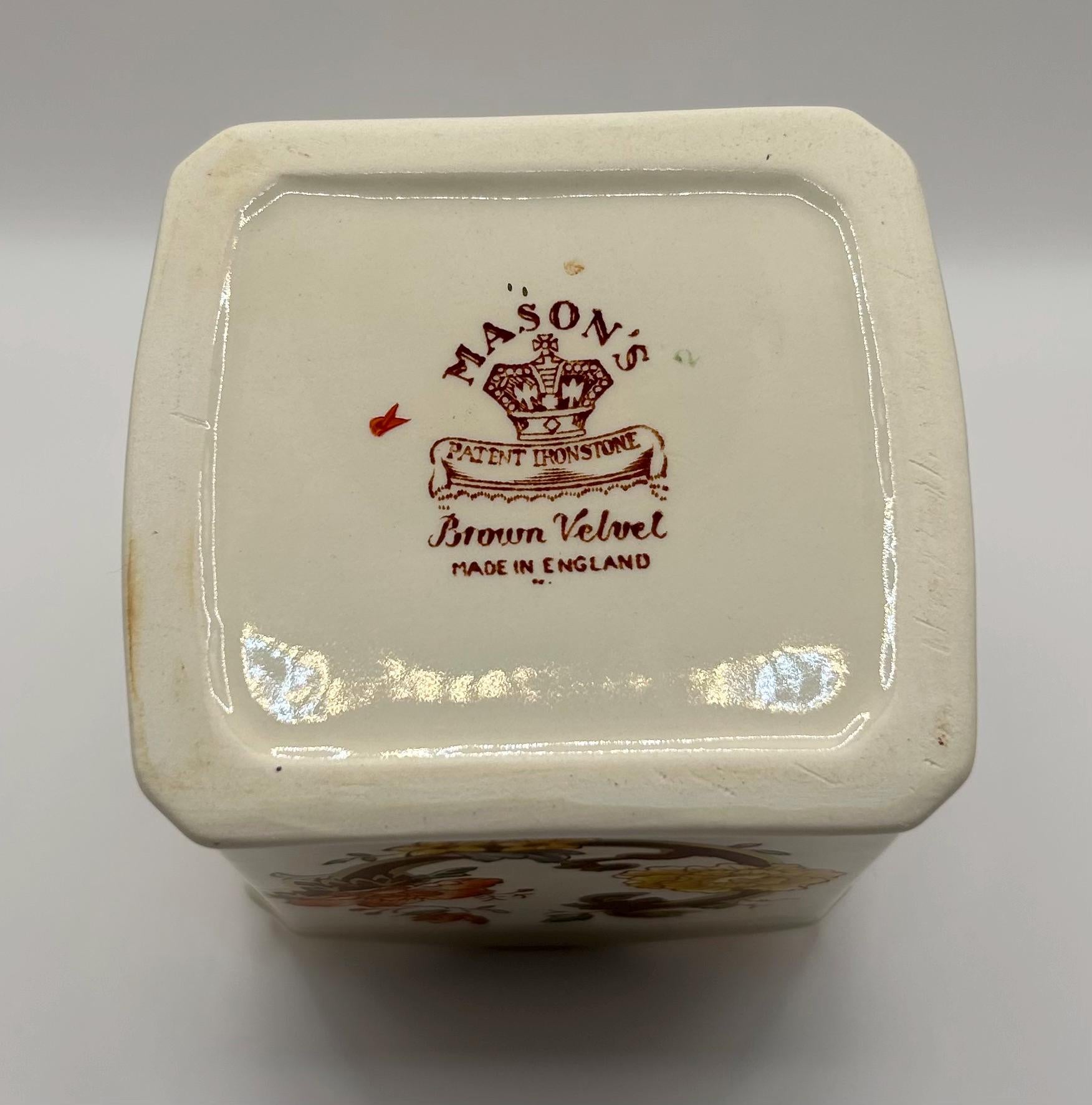 Vintage Mason's Brown Velvet Ginger Jar with Gilt Accents and Lid