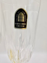 Crystal vase with Cathedral Crystal label on a white background