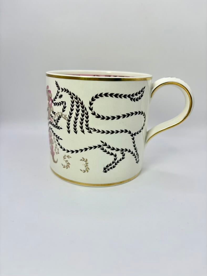 Mug with a decorative design on a plain background