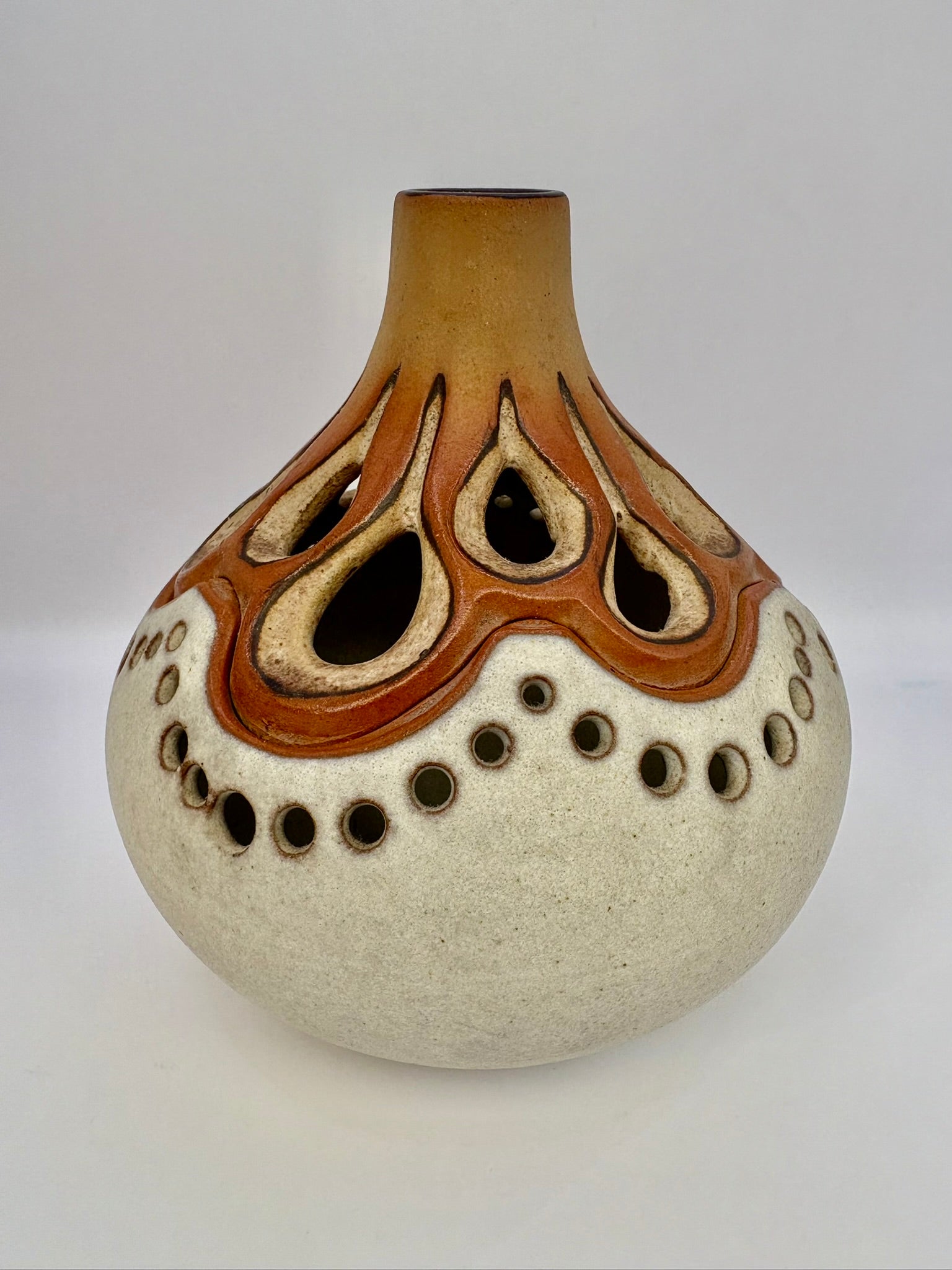 Rustic 1970s stoneware studio pottery vessel with handcrafted design