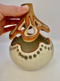 Rustic 1970s stoneware studio pottery vessel with handcrafted design