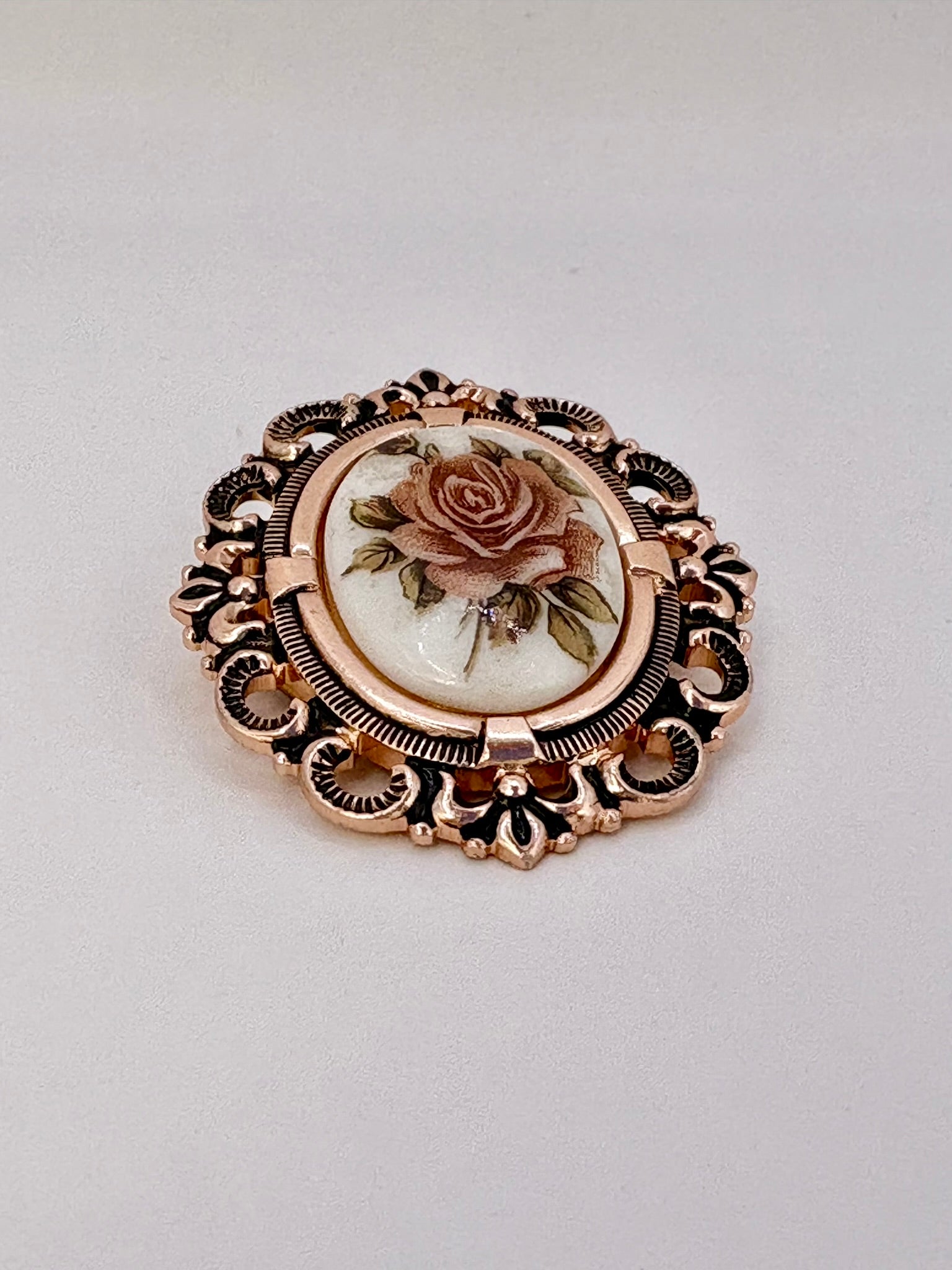 Hand painted ceramic clip-on brooch from West Germany in vintage style