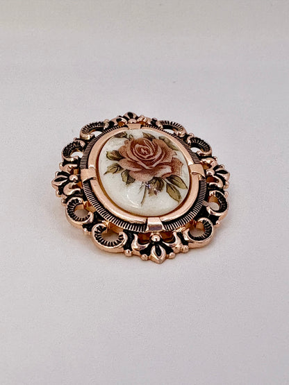 Hand painted ceramic clip-on brooch from West Germany in vintage style