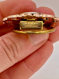 Hand painted ceramic clip-on brooch from West Germany in vintage style