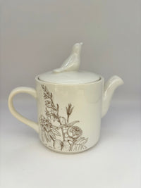 RHS-inspired ceramic teapot with floral and bird design