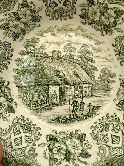 Set of two vintage English Ironstone Old Inns Series plates with hand engraved designs