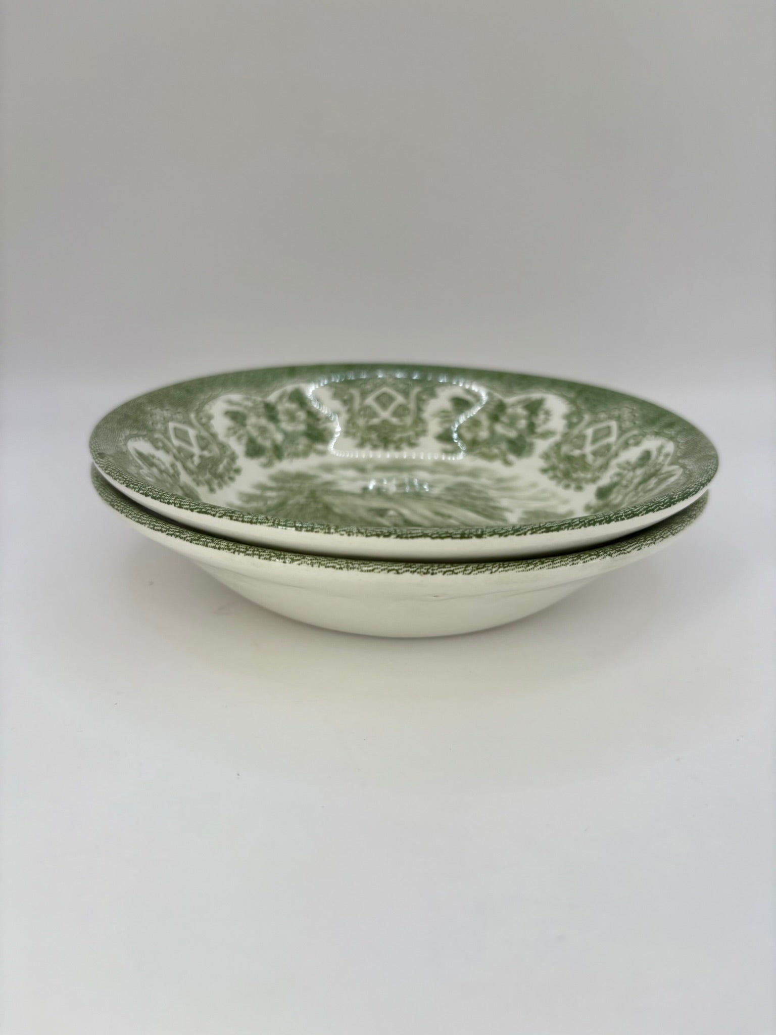 Set of two vintage English Ironstone Old Inns Series plates with hand engraved designs