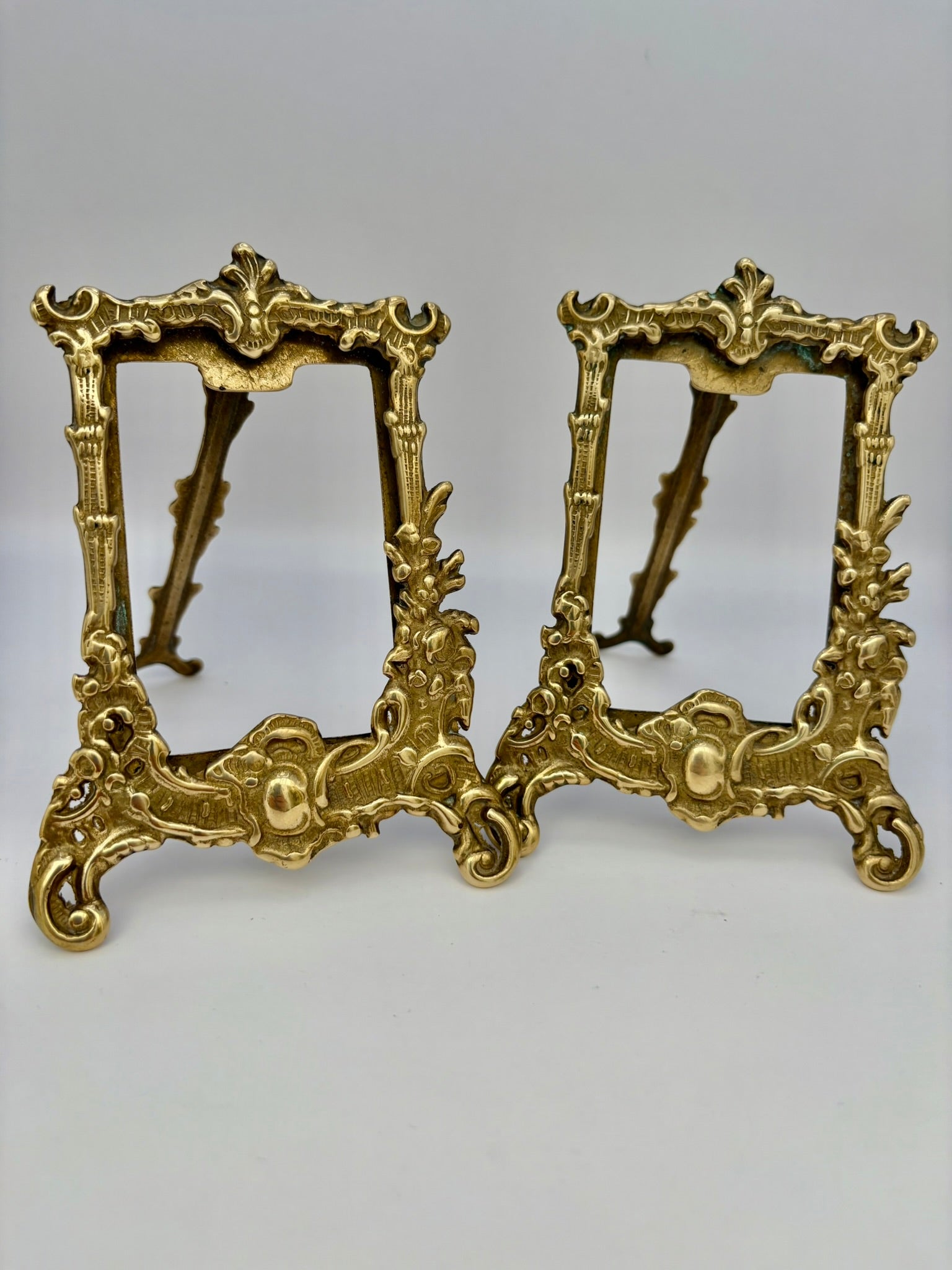 Pair of vintage brass easel stands for displaying pictures or photos