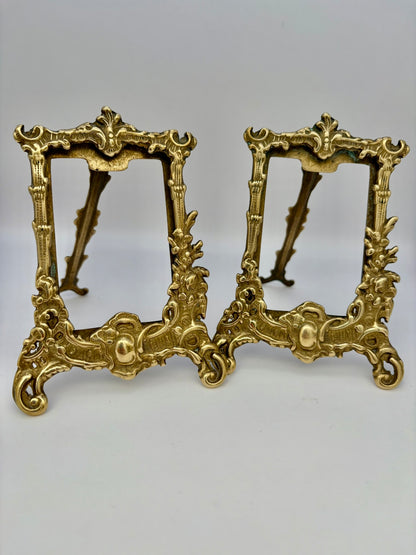 Pair of vintage brass easel stands for displaying pictures or photos