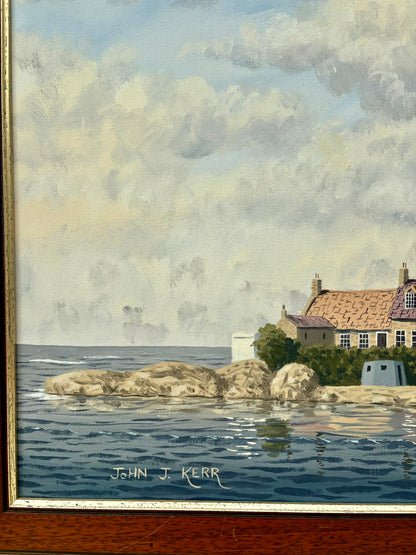 St. Mary’s Lighthouse Oil Painting by John J Kerr – Signed Art