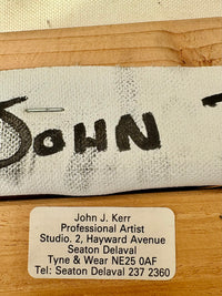 Original oil painting of St. Mary's Lighthouse by John J Kerr, depicting Whitley Bay's coastal scenery.