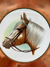 Vintage copper wall plate featuring ceramic horse head, made in England
