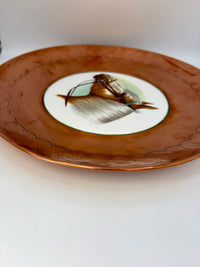 Vintage copper wall plate featuring ceramic horse head, made in England