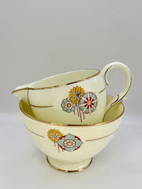 1930s Royal Paragon Art Deco creamer and sugar bowl set in bone china
