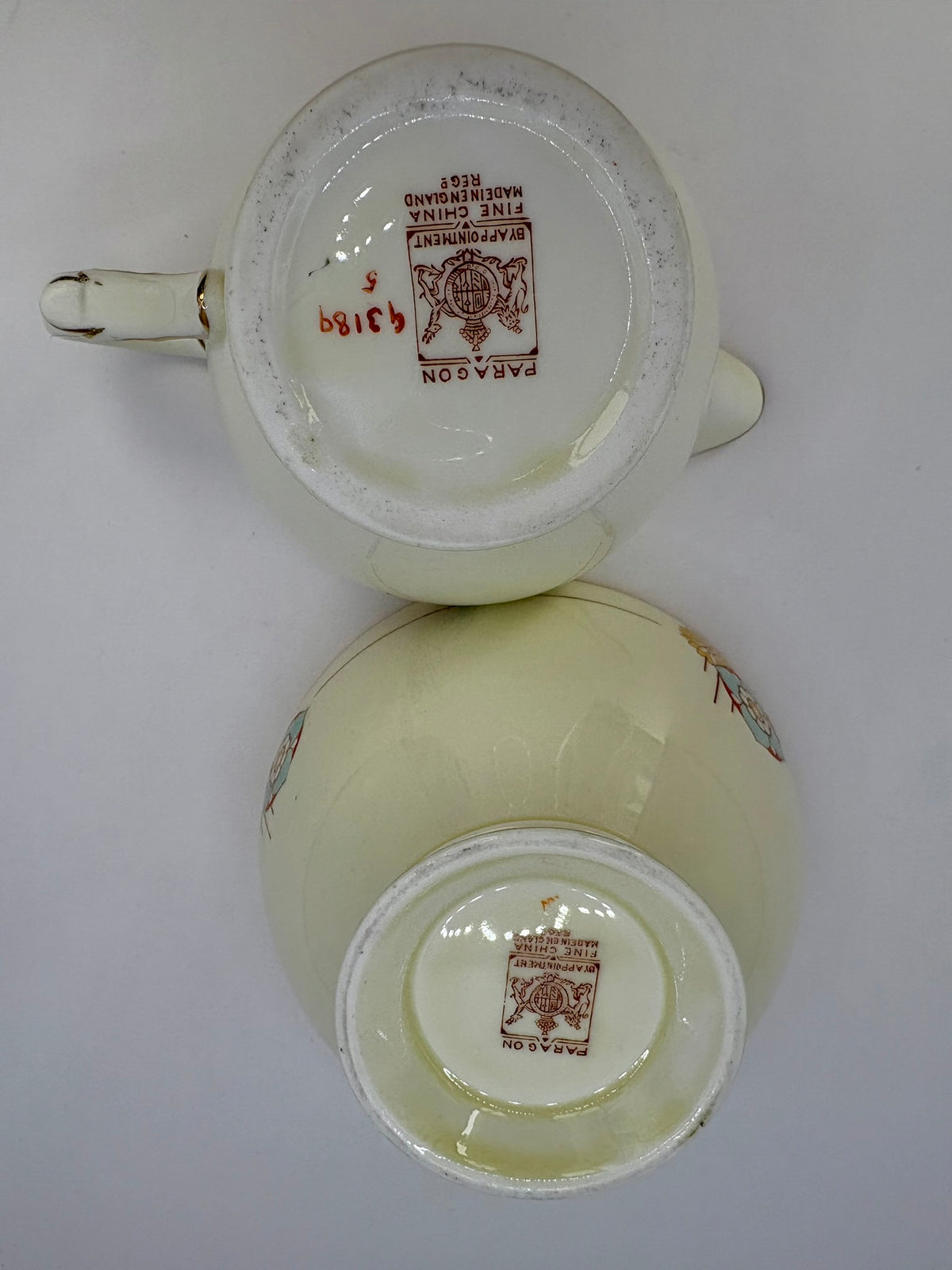 1930s Royal Paragon Art Deco creamer and sugar bowl set in bone china