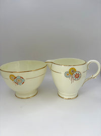 1930s Royal Paragon Art Deco creamer and sugar bowl set in bone china