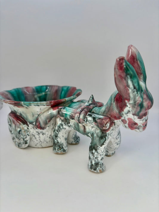 Vintage Italian majolica donkey cart planter with colorful glazes