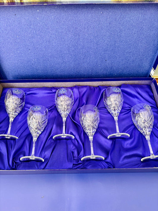 Set of six Royal Doulton Hellene cut crystal glasses