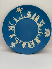 Blue Wedgwood Jasperware plate with neoclassical white relief detail