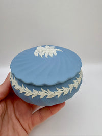 Vintage Wedgwood blue jasperware fluted trinket box with lid