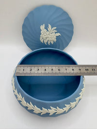 Vintage Wedgwood blue jasperware fluted trinket box with lid