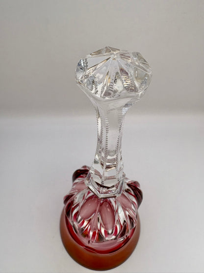 Vintage red and clear crystal bell ornament without ringer on display